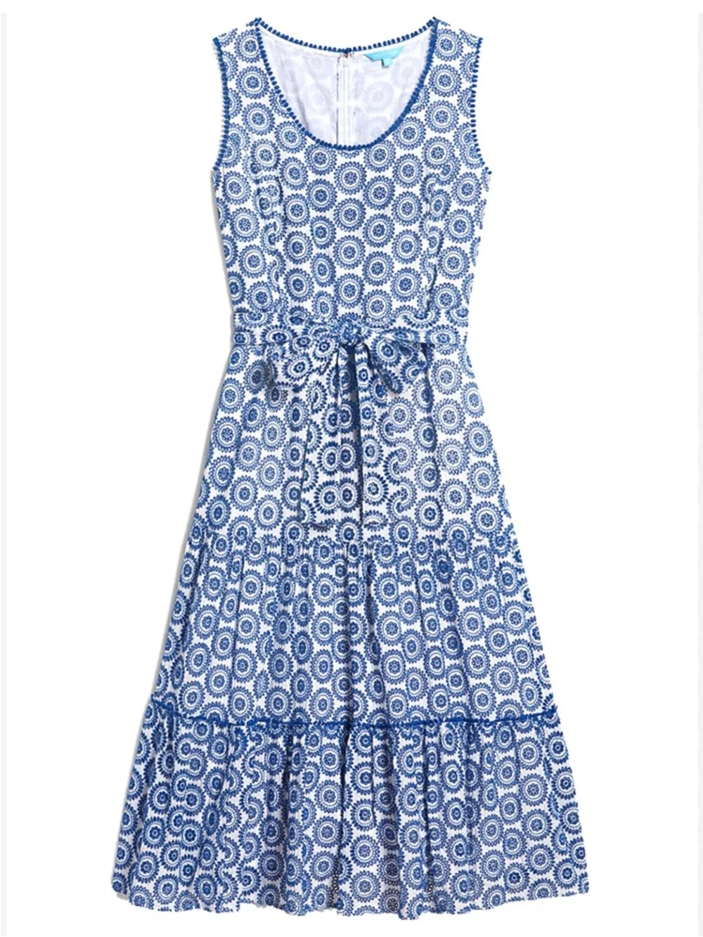 DRAPER JAMES Eyelet Tiered Tank Midi Dress Sea Blue Belted Feminine Cottage Sz 8